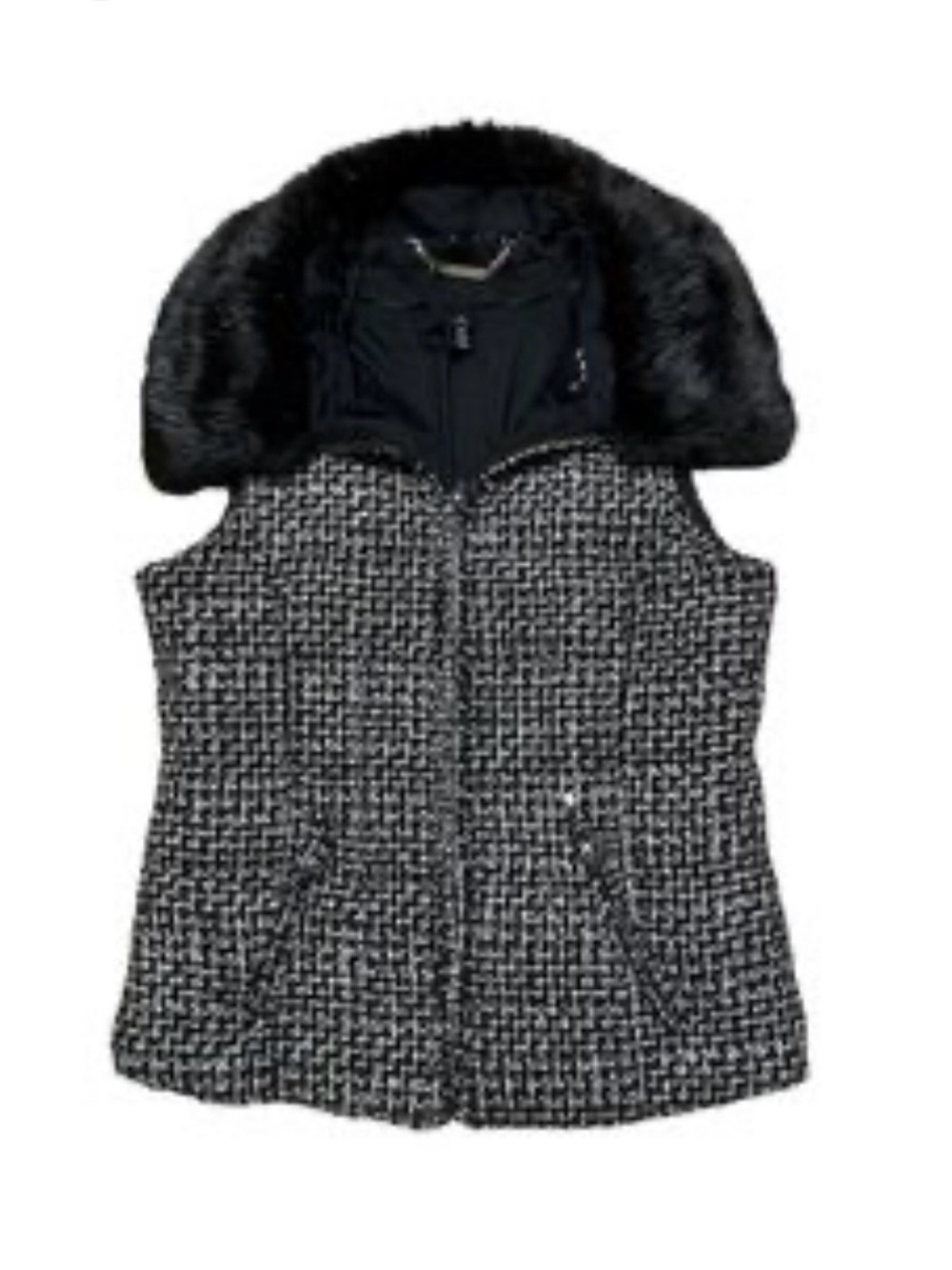 WHBM black tweed faux fur collar vest View 3